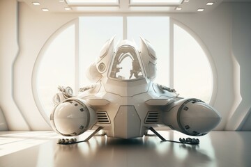 Poster - A Futuristic Looking Vehicle Sits In A Room With A Large Window Tundra Animation 3D Modeling  Generative AI 