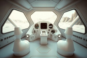 Poster - A Futuristic Space Station With A View Of The Mountains Tundra Stereoscopic Photography 3D Modeling  Generative AI 