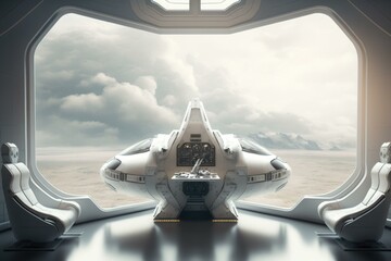 Poster - A Futuristic Space Station With A View Of The Earth Tundra Panoramic Photography Computer Graphics  Generative AI 