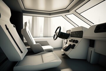 Poster - A Futuristic Looking Car With A Steering Wheel And A Dashboard Car Dealership Constructivism Automotive Design  Generative AI 