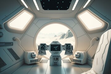 Poster - A Futuristic Space Station With A View Of The Mountains Lunar Landscape Animation 3D Modeling  Generative AI 