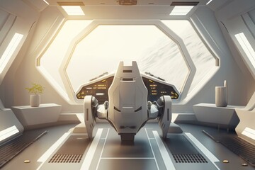 Poster - A Futuristic Space Station With A Large Window And A Small Car Tundra Animation 3D Modeling  Generative AI 