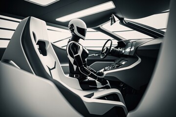 Poster - A Man In A Futuristic Car Driving On A Track Car Dealership Constructivism Automotive Design  Generative AI 