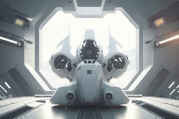 Poster - A Futuristic Space Station With A Large Robot In The Center Tundra Animation Motion Graphics  Generative AI 