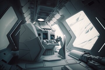 Poster - A Futuristic Space Station With A Large Window And A Small Screen Tundra Animation Set Design  Generative AI 