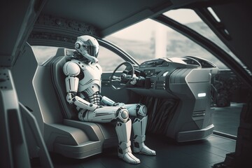 Poster - a robot sitting in a vehicle with a computer car repair shop infrared photography artificial intelli