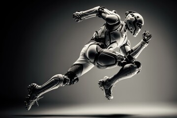 Poster - A Robot Is Running In The Air With A Helmet On Sports Bar Sports Photography Robotics Engineering  Generative AI 