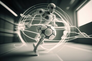 Poster - A Soccer Player Is Kicking A Soccer Ball In A Tunnel Sports Bar Sports Photography Sports Coaching  Generative AI 