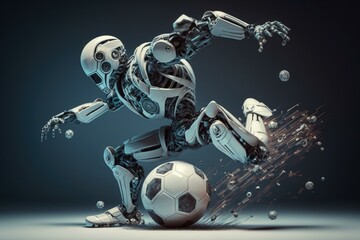 Poster - A Robot Kicking A Soccer Ball With Its Legs Sports Bar Sports Photography Robotics Engineering  Generative AI 