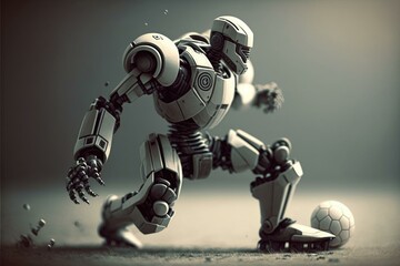 Poster - A Robot Kicking A Soccer Ball On The Ground Sports Bar Sports Photography Robotics Engineering  Generative AI 