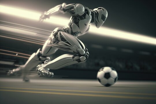 A Robot Kicking A Soccer Ball In A Stadium Sports Bar Sports Photography Robotics Engineering  Generative AI 