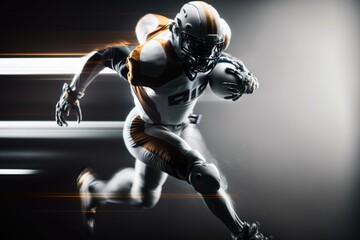 Poster - A Football Player Running With A Helmet On And A Uniform On Sports Bar Sports Photography Sports Photography  Generative AI 