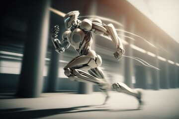 Poster - A Robot Running In A Building With A Light Shining On It Factory Time-Lapse Photography Robotics Engineering  Generative AI 