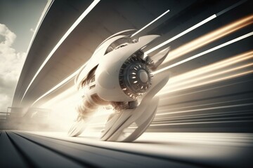 Poster - A Futuristic Vehicle Is Speeding Through The Air With A Lot Of Light Car Dealership Time-Lapse Photography Supply Chain Optimization  Generative AI 