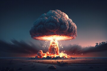 Wall Mural - Huge nuclear bomb explosion, end of the world, doomsday in a post apocalyptic world. Generative AI