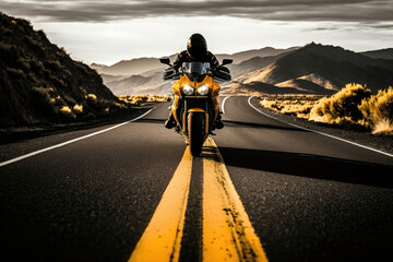 Motorbike on the road riding. AI Generated