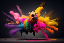 Sheep Rainbow Multi Color Explosion In Chic Style Generative AI