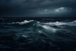 © AkuAku - Dark ocean storm at night with lighting and waves. Generative AI