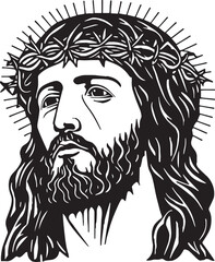 Wall Mural - Jesus in a wreath Vector illustration, Head of Jesus Christ wearing a crown of thorns,SVG