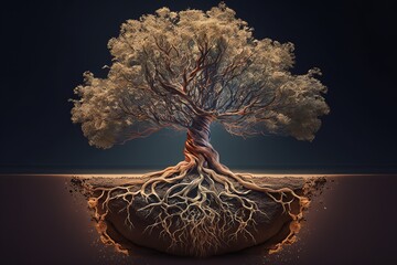 Wall Mural - Tree of life with the roots. Generative AI	
