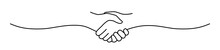 Handshake, Agreement, Introduction Banner Hand Drawn With Single Line. Women Or Men Shake Hands. Png Illustration Isolated On Transparent Background