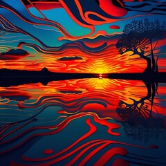 Wall Mural - sunset on the beach abstraction