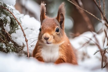 Poster - Snowy red squirrel. Generative AI