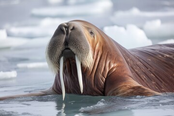 Poster - Canada's walrus displaying its tusks on an ice floe. Generative AI