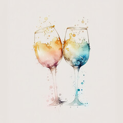 Wall Mural - Watercolor Champagne Glasses. Illustration AI Generative.