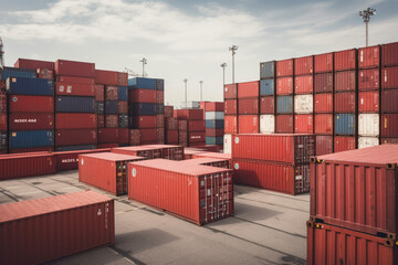 Freight red containers in a harbor created with AI	

