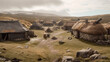 Illustration of a stone age village in northern Europe. Generative AI.