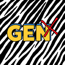 Generation X Retro 1980s Cartoon Logo With Zebra Stripe Background