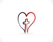 Cross inside love heart line art faith religion concept minimal logo vector image design