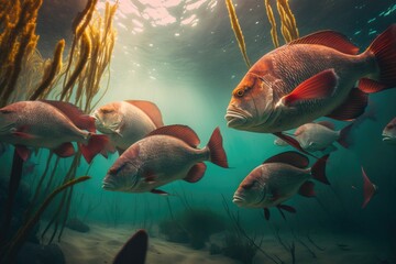 Red Drum Fish Underwater Lush Nature by Generative AI