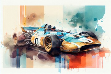 Watercolor Illustration of a Magnificent Racing Car Ready For The Competition. Generative AI