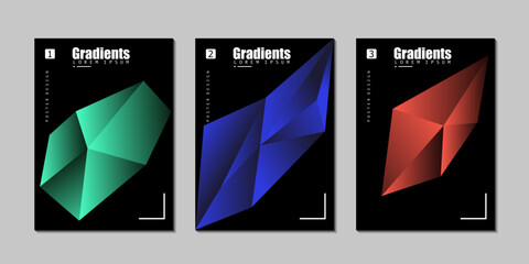Poster - Abstract black poster collection with colorful gradient geometric shapes. Cover set in minimal style. Neon glow backgrounds. Ideal for banner, music party invitation, club flyer. Vector illustration