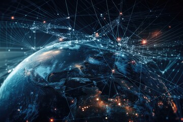Poster - Concept of a global communication network. worldwide commerce. Internet of Things (IoT). Generative AI
