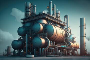 Poster - petroleum processing machine in oil-processing unit of refinery complex, created with generative ai