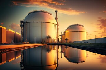 Poster - oil product storage tanks at industrial oil terminal, refinery complex, created with generative ai