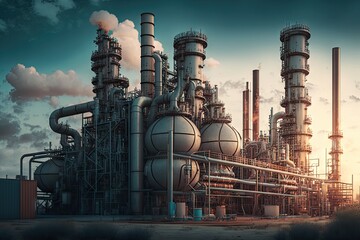 Sticker - petrochemical plant for chemical processing of petroleum products at refinery complex, created with generative ai