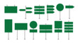 © kolonko - Road street board sign vector isolated. Highway signboard 3d traffic signpost green symbol icon illustration.