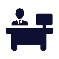computer, monitor, table, man, receptionist icon