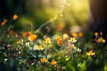 Wall Mural - Multicolor Cosmos flower blooming in spring-summer in the field under sunshine. Selective focus. ai generative.