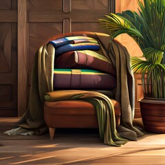 Wall Mural - A chair with a pile of blankets on it2, Generative AI