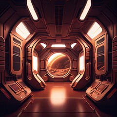 Wall Mural - futuristic sci-fi future interior of dark brown hue with beautiful stylization, created with generative ai