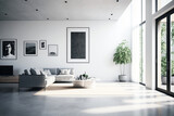 Fototapeta  - Stylish,modern living room interior with designer furniture and ornaments. Picture frames. Generative AI, Generative, AI