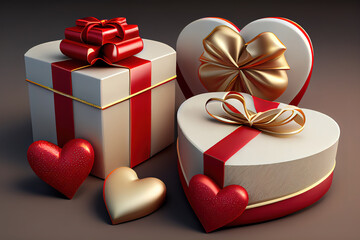 3d cute gift box with pink ribbon in Valentine's theme. Generative Ai