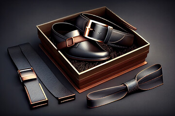 Set of classic mens accessories shoes belt and gift father's day. Generative Ai