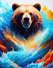 illustration of a bear with colors, splash art, colorful, generative ai