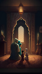 Wall Mural - moslem parent at mosque